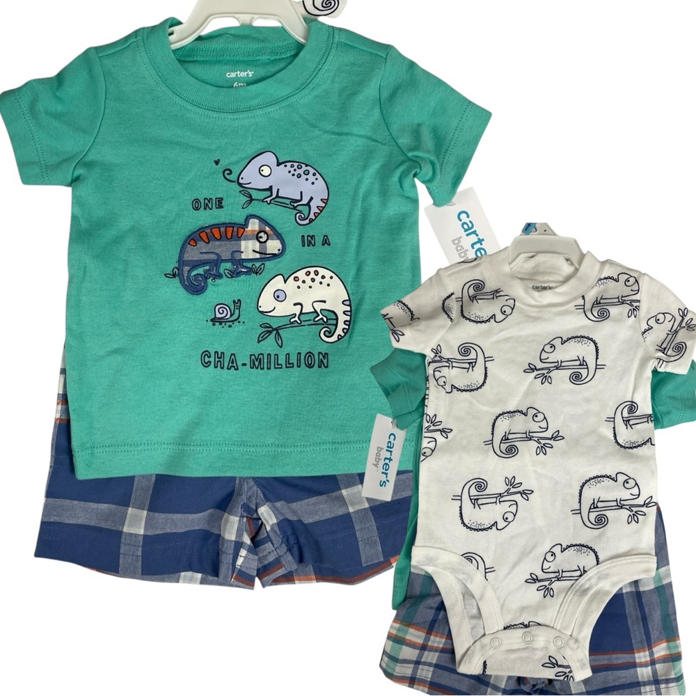 Carters 3 Piece Chameleon T Shirt & Short Set "One in a Cha-million" Size 6M NWT